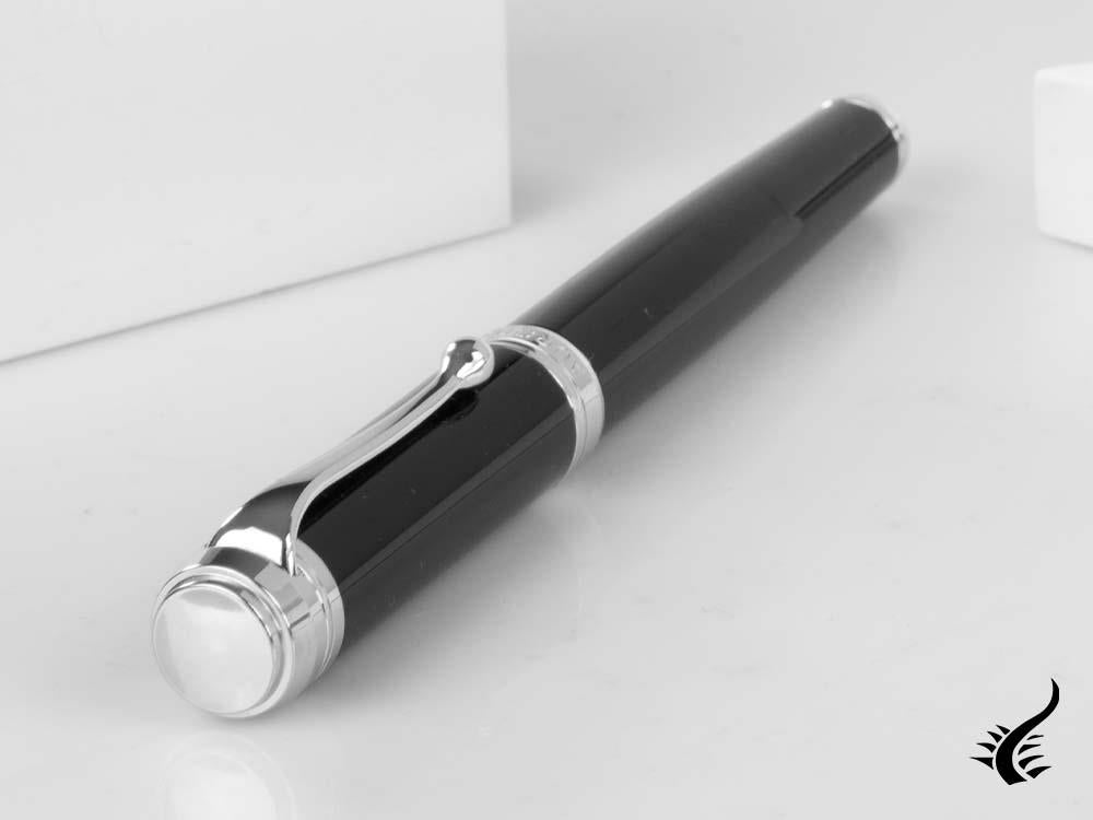 Aurora Talentum Big Fountain Pen, Resin, Chrome Trim, Black, d11N