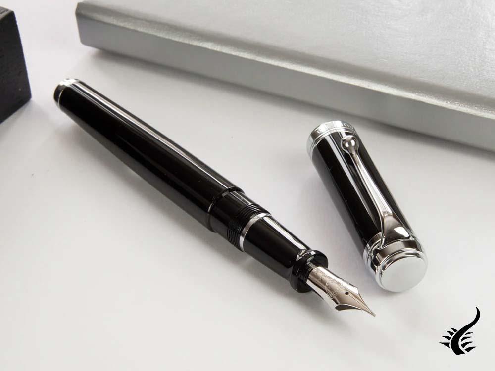 Aurora Talentum Big Fountain Pen, Resin, Chrome Trim, Black, d11N