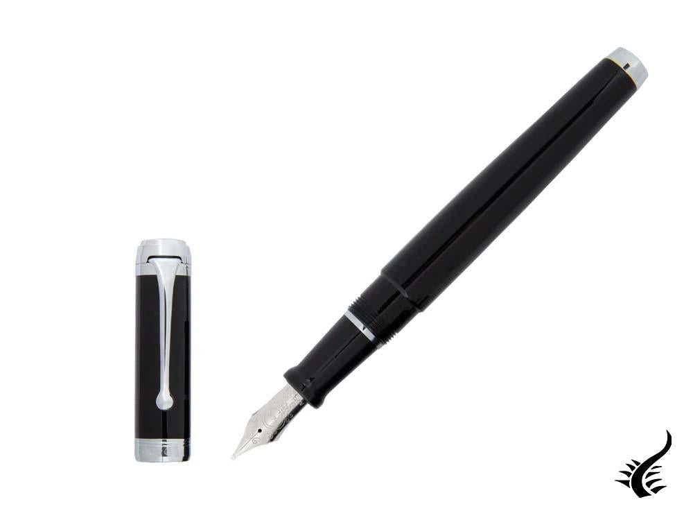 Aurora Talentum Big Fountain Pen, Resin, Chrome Trim, Black, d11N