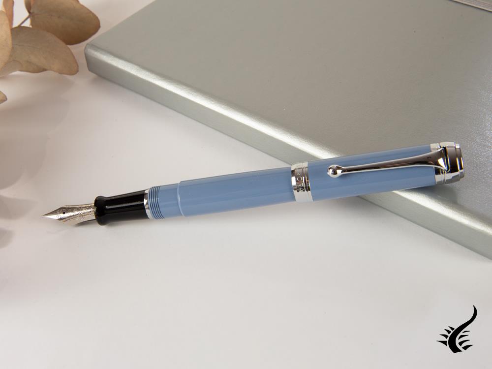 Aurora Talentum Big Fountain Pen, Resin, Chrome Trim, Blue, D11A