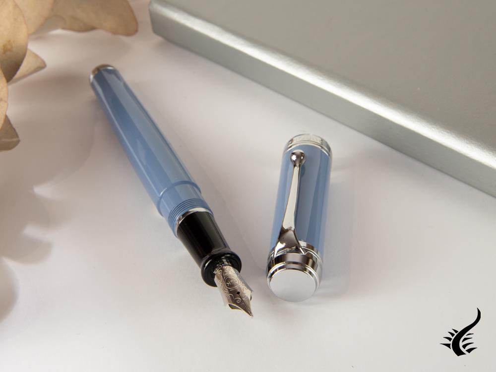 Aurora Talentum Big Fountain Pen, Resin, Chrome Trim, Blue, D11A