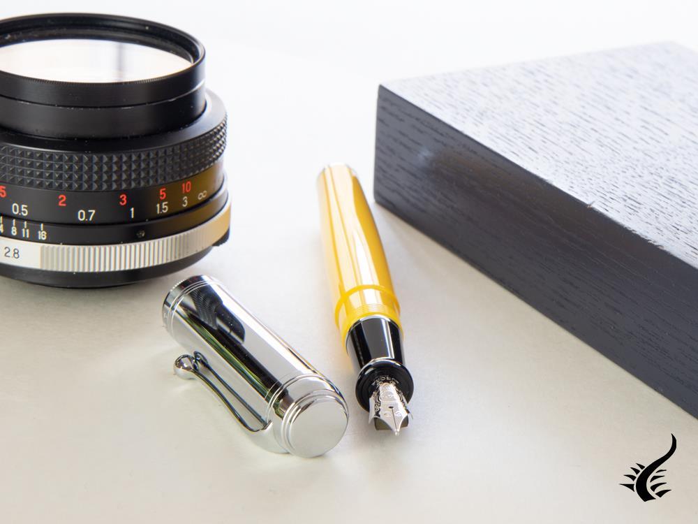 Aurora Talentum Big Fountain Pen, Resin, Chrome Trim, Yellow, d11cy