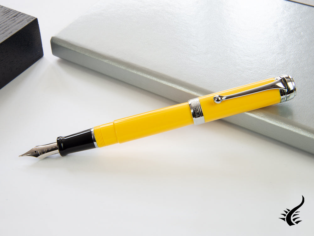 Aurora Talentum Big Fountain Pen - Yellow Resin & Chrome Trims