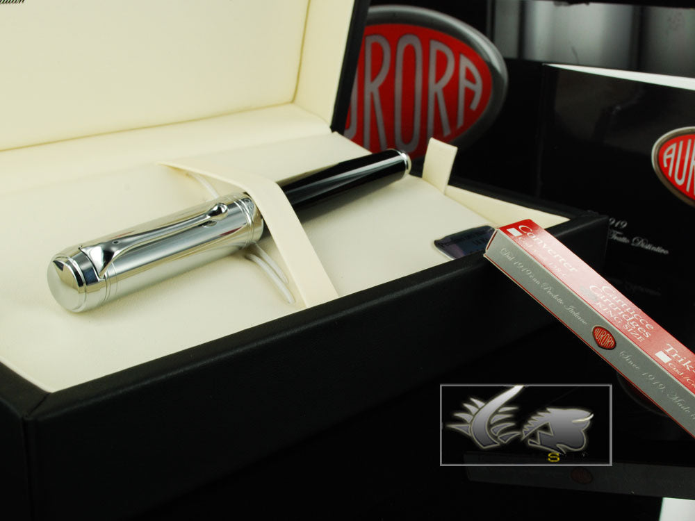 Stylo plume Aurora Talentum Big, résine, finition chromée, noir, D11C