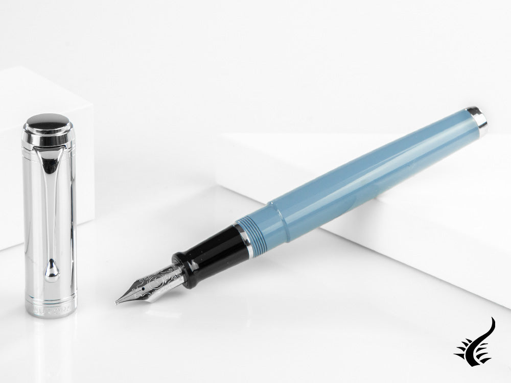 Aurora Talentum Fountain Pen - Light Blue Resin & Chrome Cap