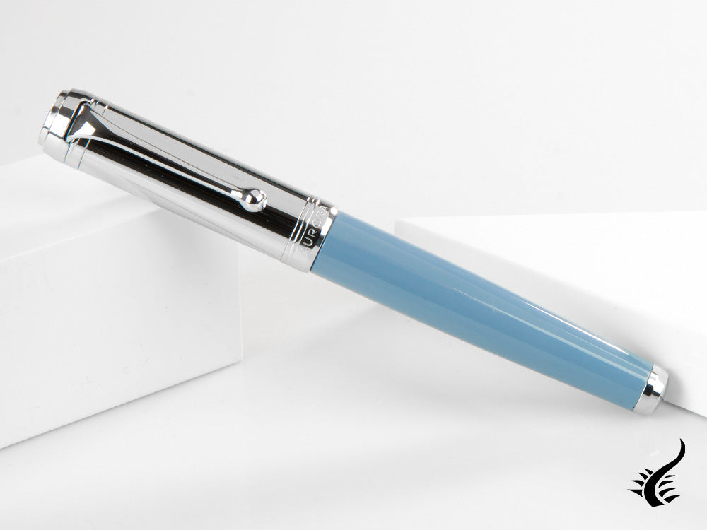 Aurora Talentum Fountain Pen - Light Blue Resin & Chrome Cap