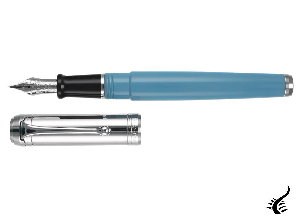 Aurora Talentum Fountain Pen - Light Blue Resin & Chrome Cap