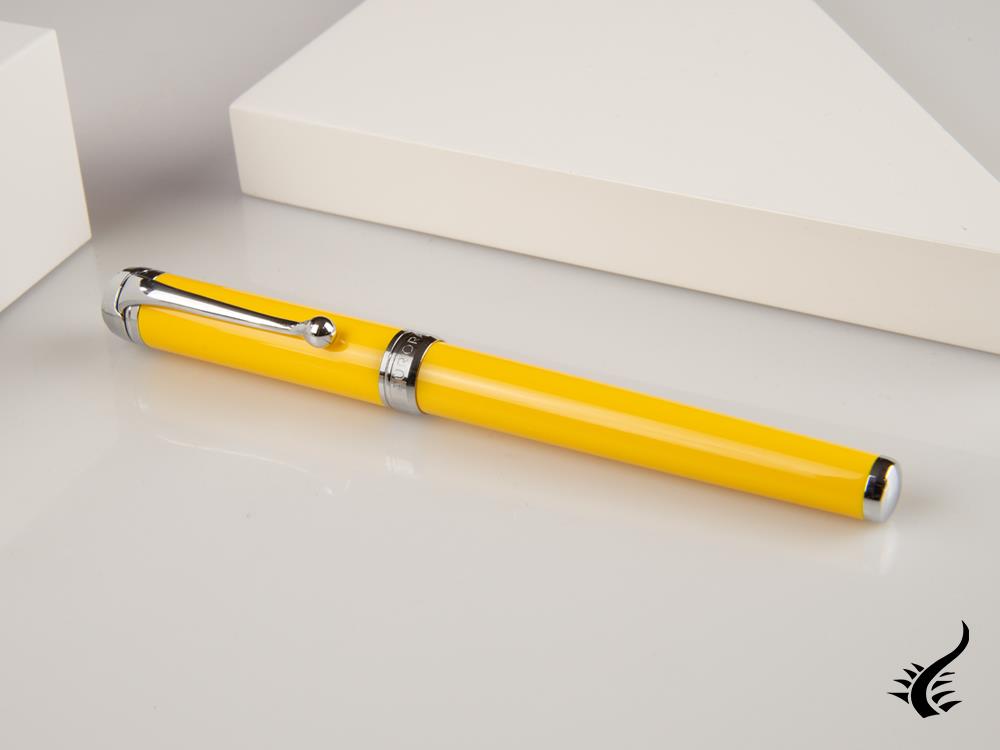 Aurora Talentum Young Fountain Pen, Resin, Chrome Trim, Yellow, D14Y