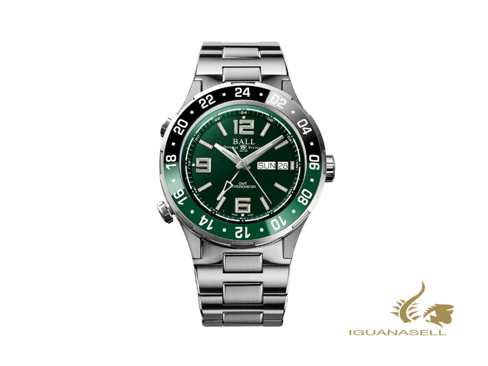 Montre automatique Ball Roadmaster Marine GMT, verte, 40 mm, GMT, DG3030B-S2C-GR