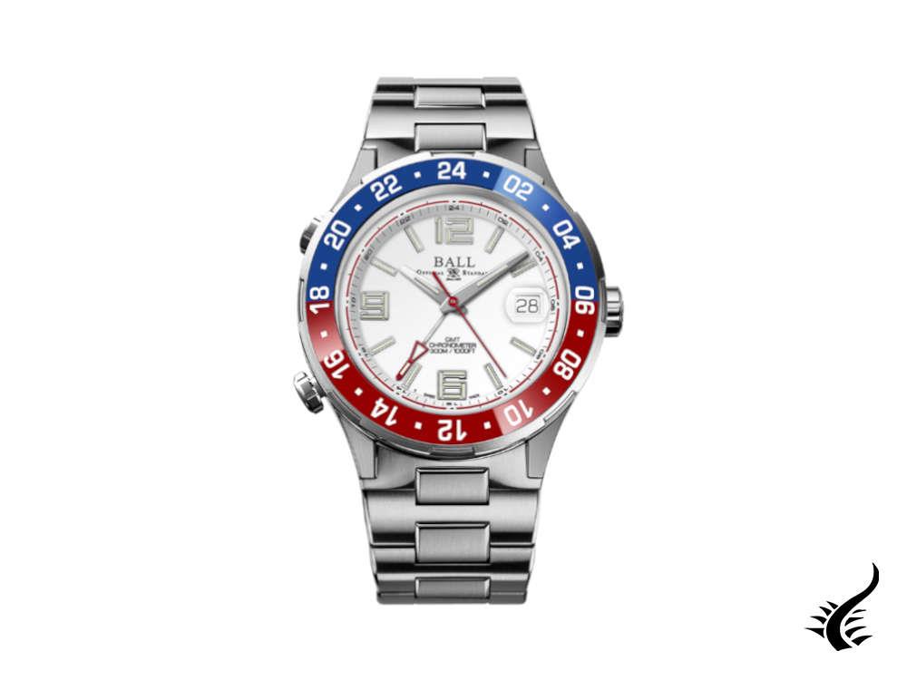 Montre automatique Ball Roadmaster Pilot GMT, blanche, 40 mm, édition limitée, DG3038A-S2C-WH