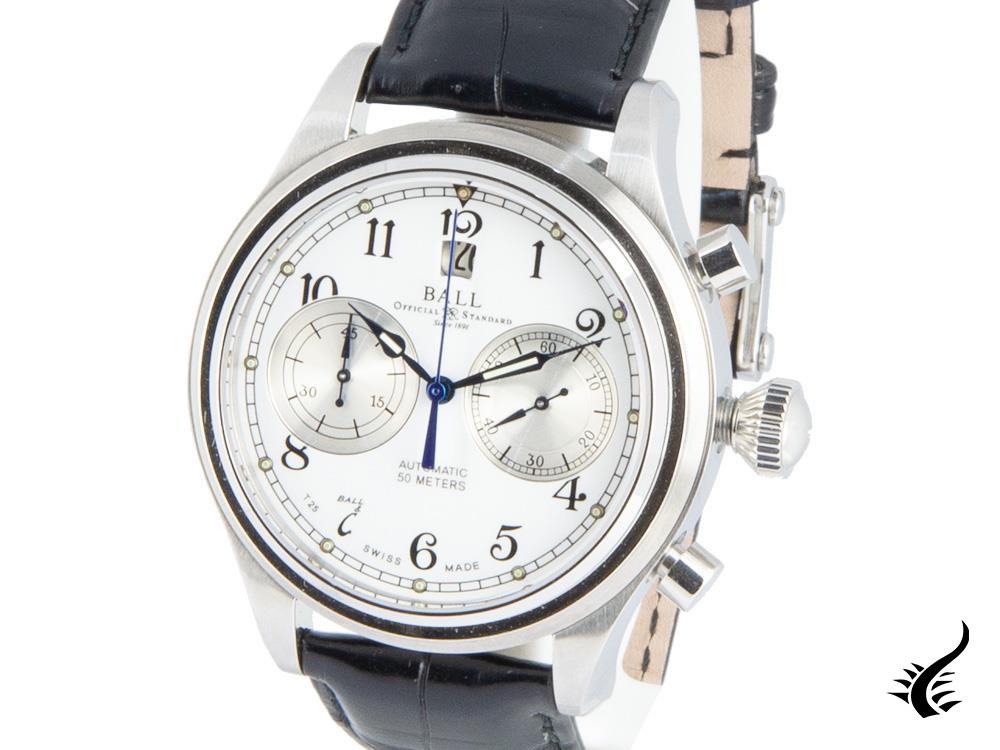 Montre automatique Ball Trainmaster Cannonball, Ball RR1401, chronographe blanc