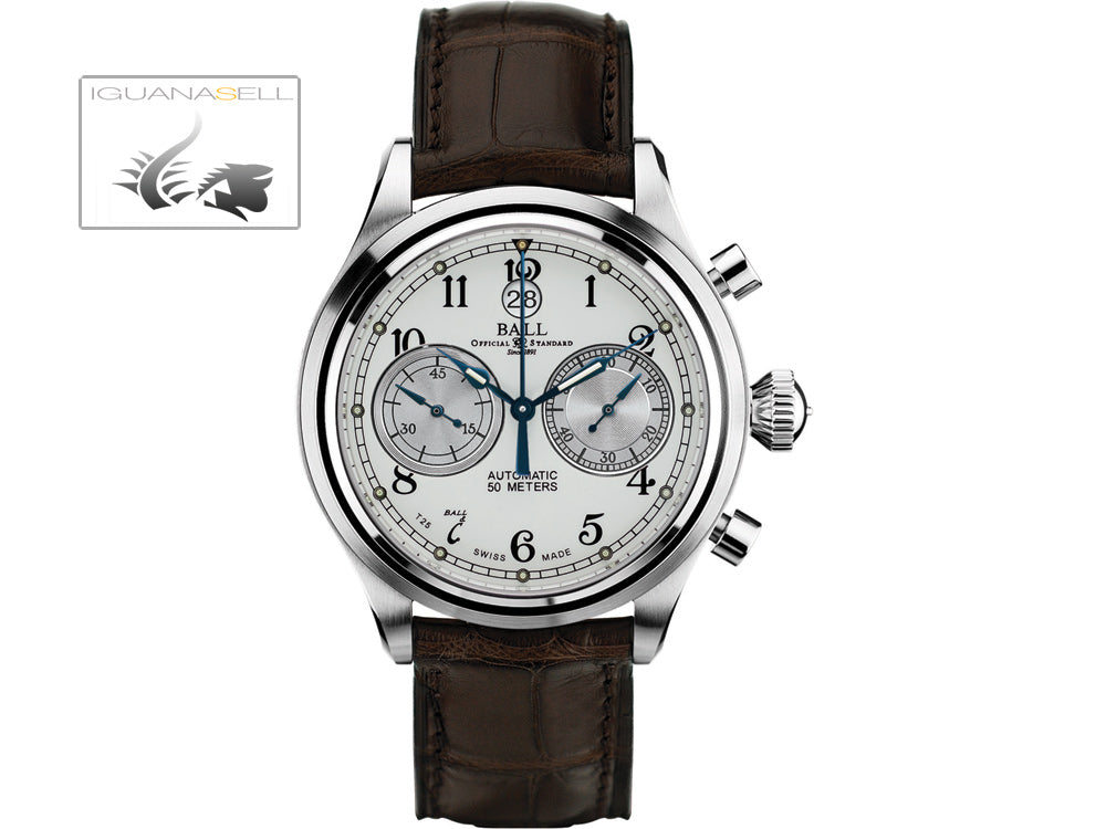 Montre Ball Trainmaster Cannonball, Ball RR1401, blanche. Bracelet en cuir