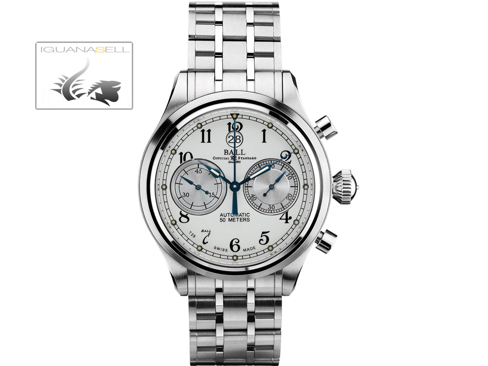 Montre Ball Trainmaster Cannonball, Ball RR1401, blanche, bracelet en acier