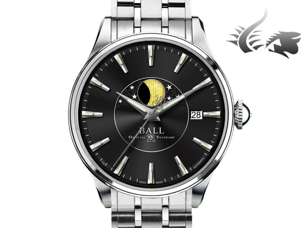 Ball Trainmaster Moon Phase Automatic Watch, Ball RR1801, Black, NM3082D-SJ-BK