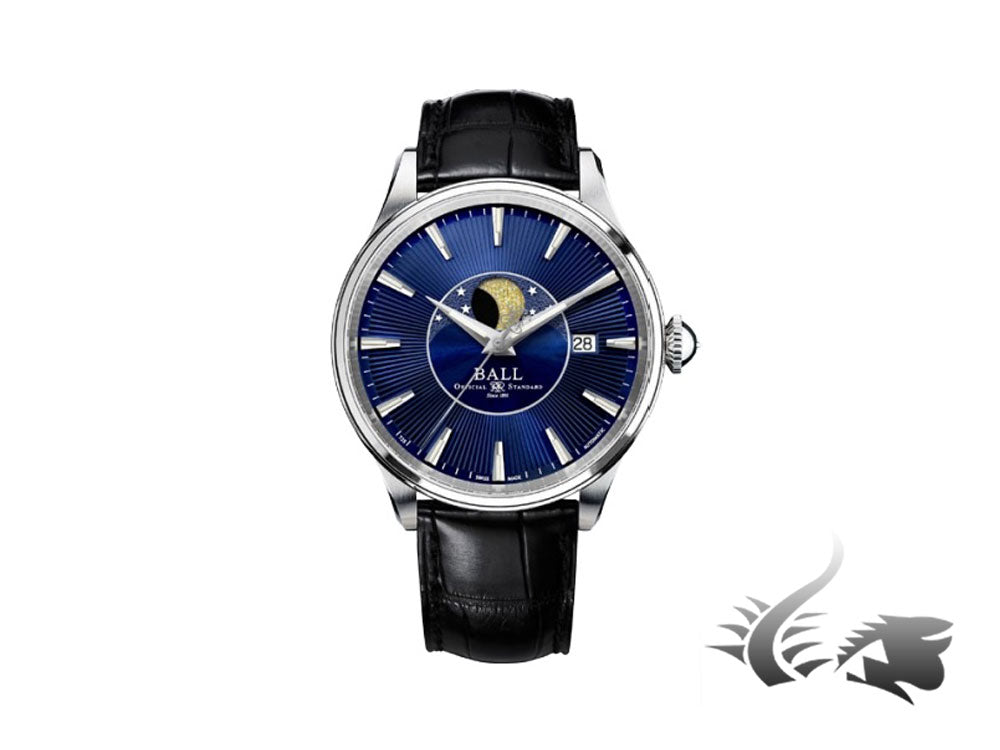 Montre automatique Ball Trainmaster Moon Phase, Ball RR1801, bleu, NM3082D-LLJ-BE