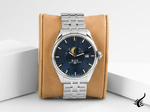 Montre automatique Ball Trainmaster Moon Phase, Ball RR1801, bleu, bracelet en acier