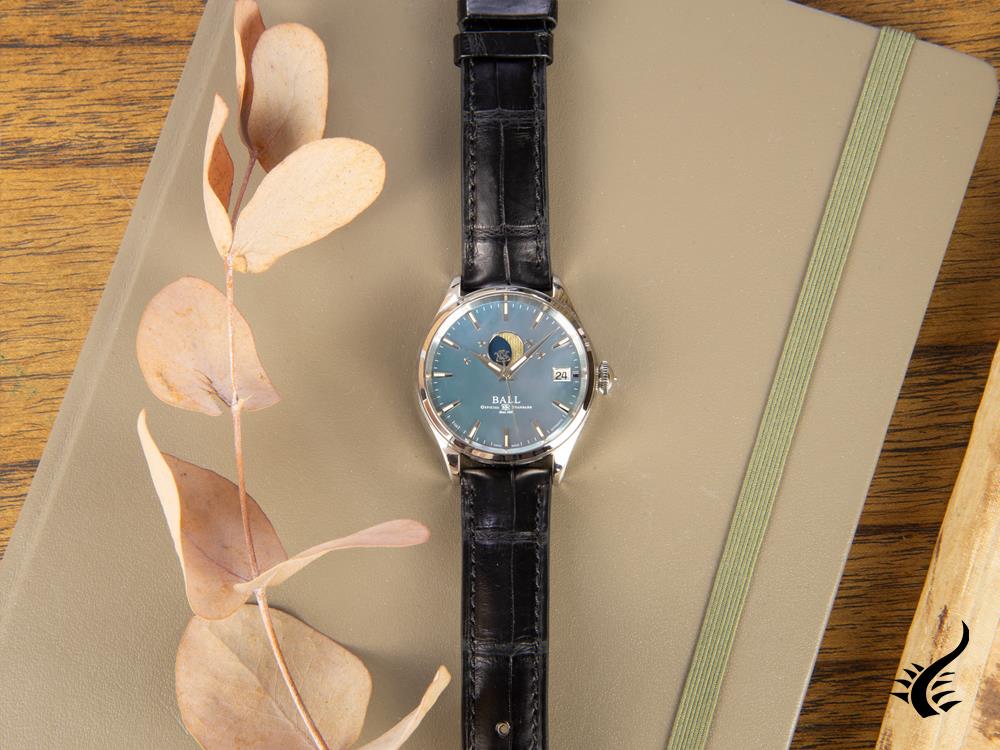 Ball Trainmaster Moon Phase Ladies Automatic Watch, Ball RR1801, Blue