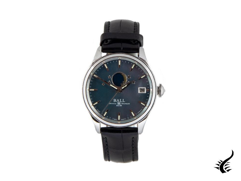 Ball Trainmaster Moon Phase Ladies Automatic Watch, Ball RR1801, Blue