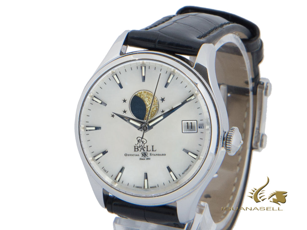 Ball Trainmaster Moon Phase Ladies Automatic Watch, Ball RR1801, NL3082D-LLJ-WH