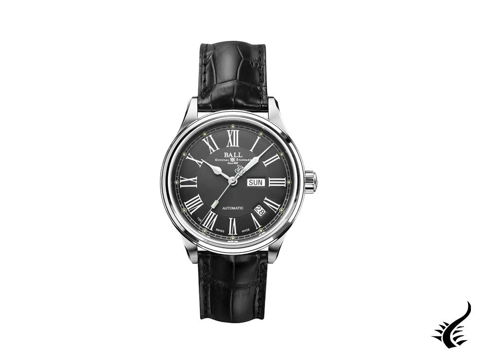 Montre Ball Trainmaster Roman, Ball RR1102, Gris, Bracelet en cuir