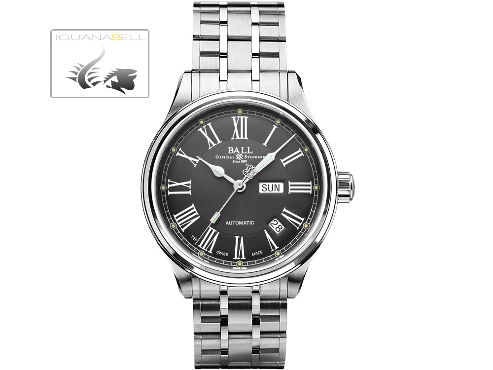 Ball Trainmaster Roman Watch, Ball RR1102, Grey, Steel bracelet