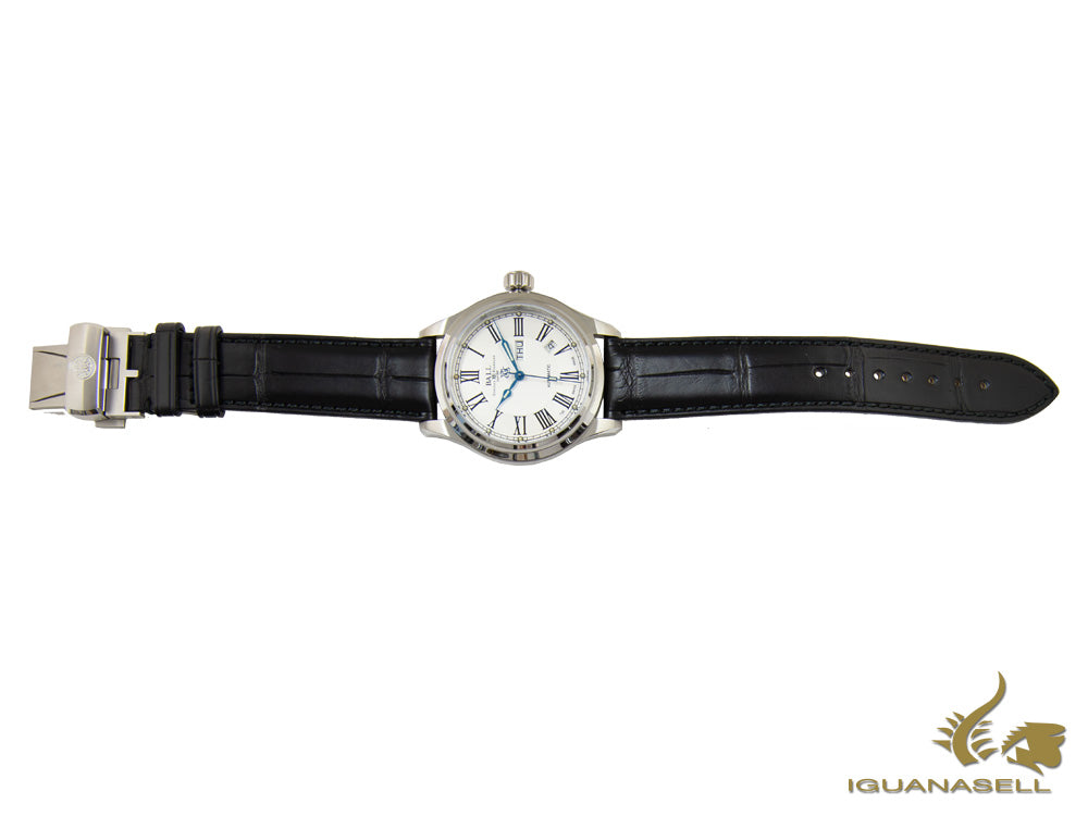 Montre Ball Trainmaster Roman, Ball RR1102, blanche, bracelet en cuir, boucle déployante