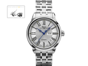 Montre Ball Trainmaster Roman, Ball RR1102, blanche, bracelet en acier