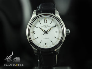 Montre Ball Trainmaster Streamliner, Ball RR1103, blanche, bracelet en cuir