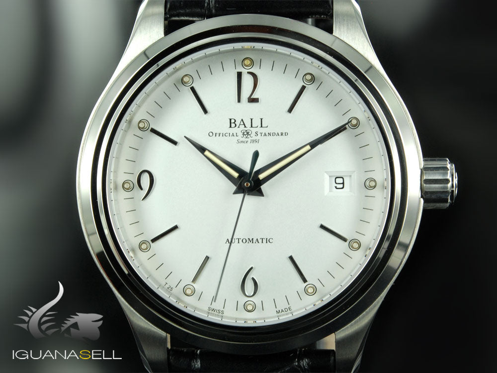 Ball Trainmaster Streamliner Watch, Ball RR1103, White, Leather band