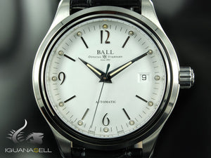 Montre Ball Trainmaster Streamliner, Ball RR1103, blanche, bracelet en cuir