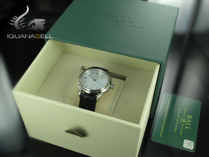 Montre Ball Trainmaster Streamliner, Ball RR1103, blanche, bracelet en cuir