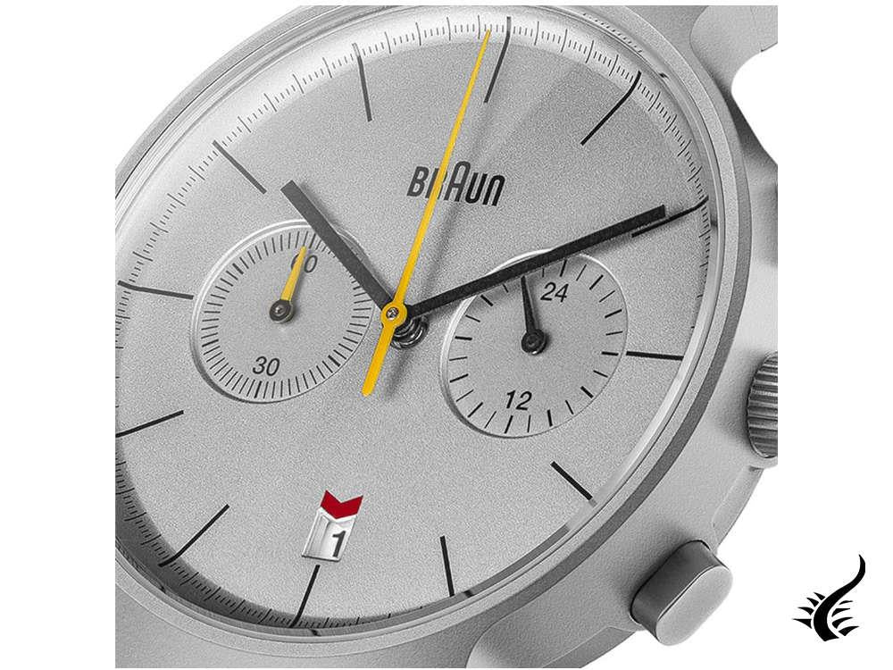 Montre chronographe à quartz classique Braun, argent, 40 mm BN0265SLBTG