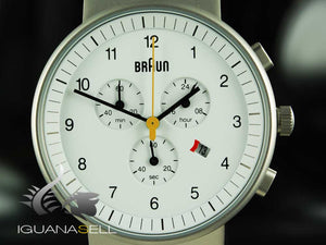 Montre chronographe à quartz Braun Classic, blanche, 40 mm. BN0035-WHBKG