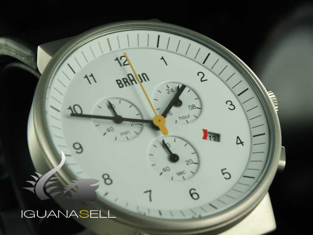 Montre chronographe à quartz Braun Classic, blanche, 40 mm. BN0035-WHBKG