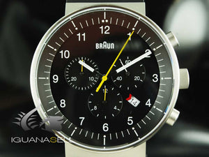 Montre à quartz Braun Prestige, chronographe, noire, 43 mm. BN0095-BKSLBKG