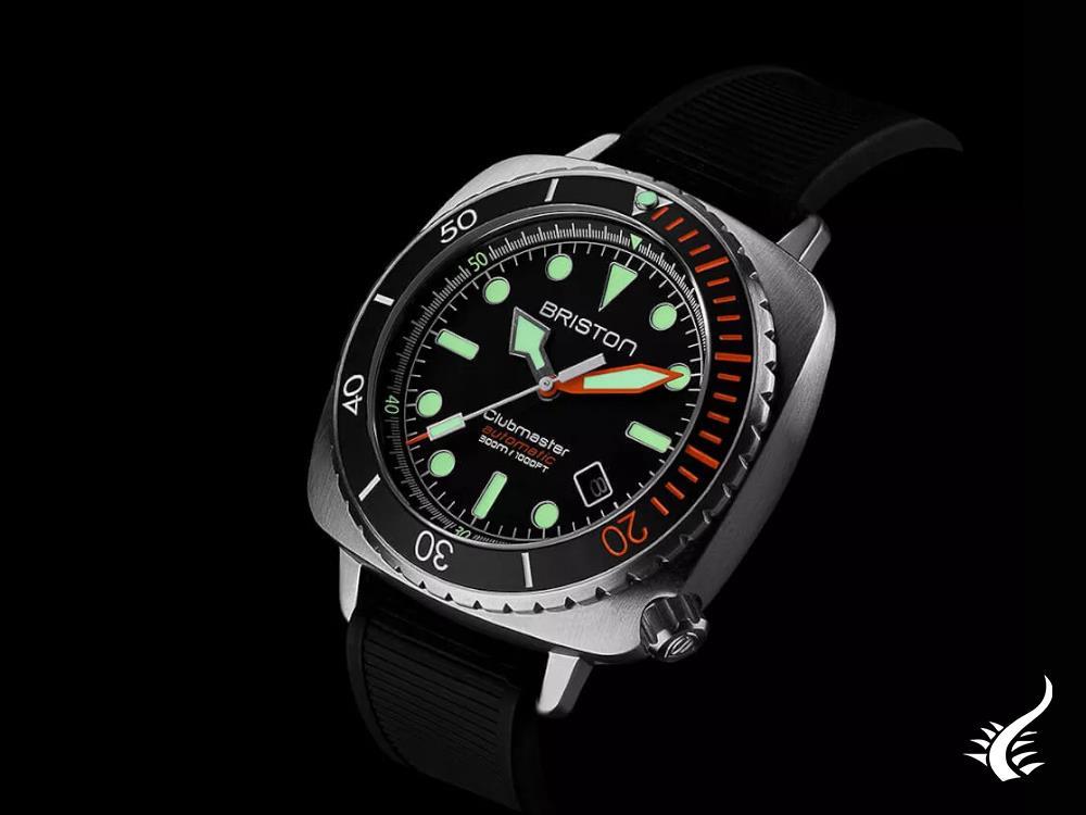 Montre automatique Briston Clubmaster Diver Pro, noire, 44 mm, 20644.S.DP.35.RB