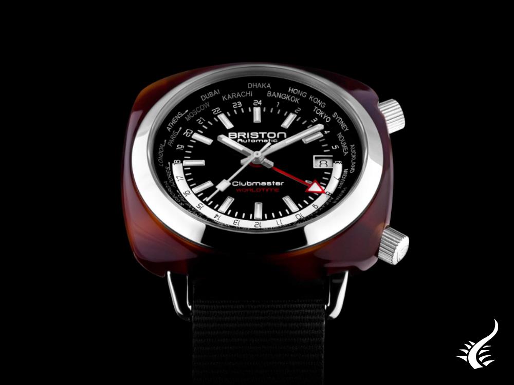 Montre automatique Briston Clubmaster Traveler Worldtime, noire, 20842.SA.TW.1.NB