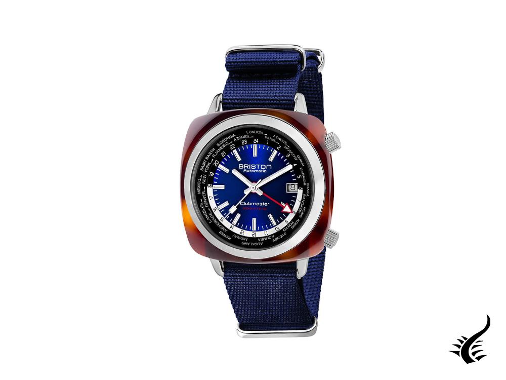 Montre automatique Briston Clubmaster Traveler Worldtime, bleue, 20842.SA.TW.9.NNB