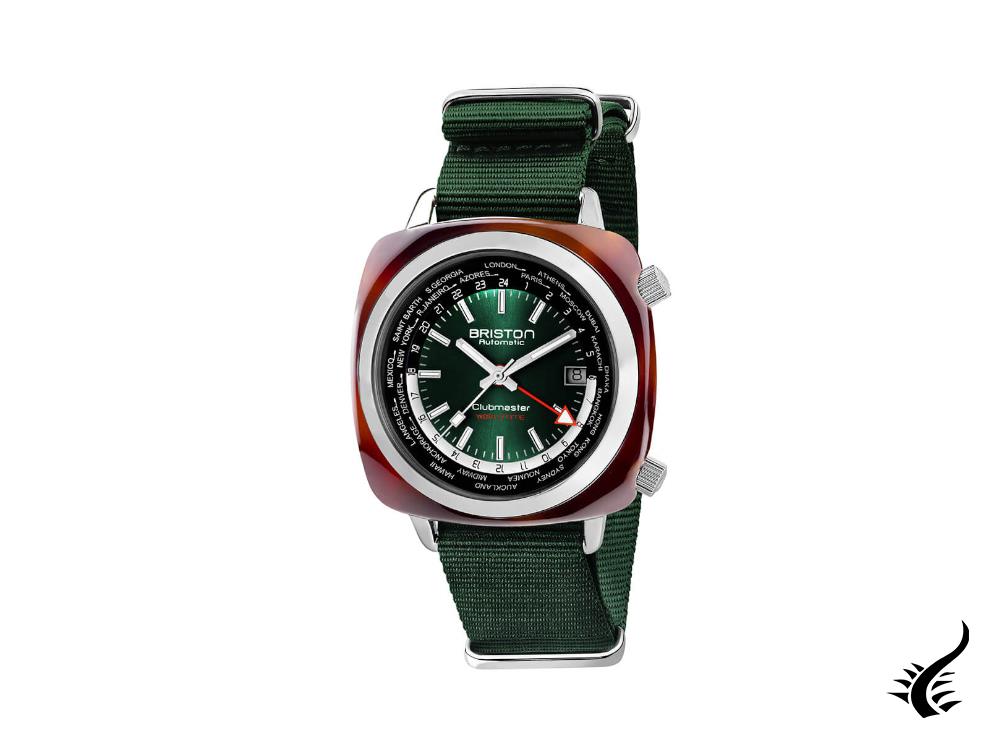 Briston Clubmaster Traveler Worldtime Automatic Watch, Green, 20842.SA.TW.10.NBG