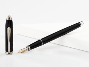 Cross Townsend Fountain Pen, Lacquer, Black, Polished, Rhodium plated