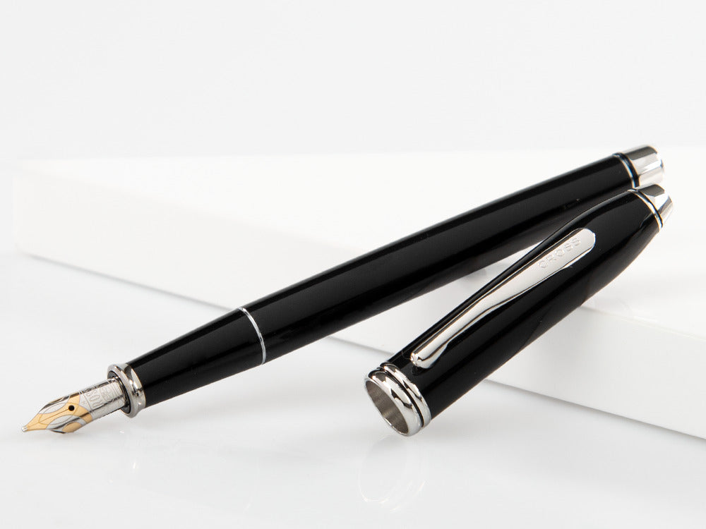 Cross Townsend Fountain Pen, Lacquer, Black, Polished, Rhodium plated