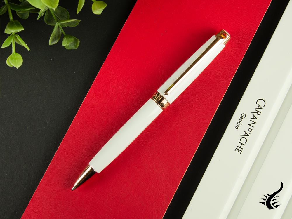 Stylo bille Caran d´Ache Léman Slim White Rosegold, Laque, Blanc, 4781.001