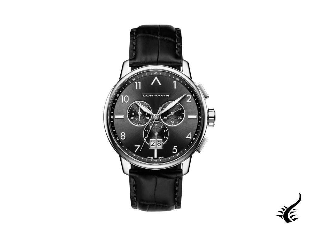 Cornavin Big Date Quartz Watch, Chronograph, 43 mm, Black, CO.BD.01.L