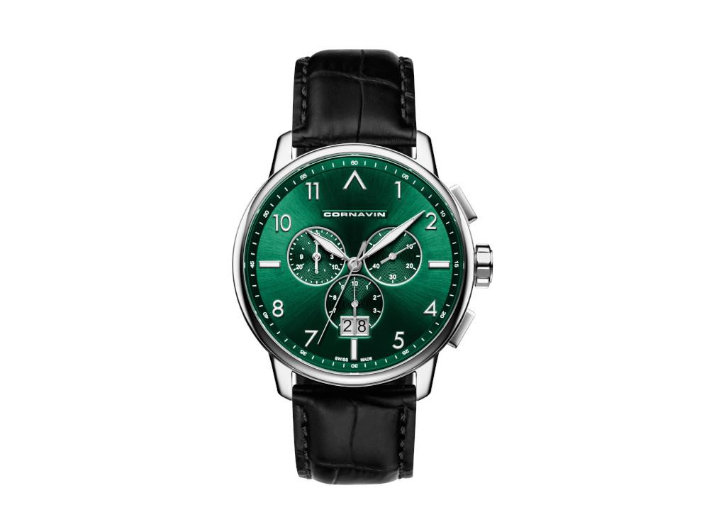 Cornavin Big Date Quartz Watch, Chronograph, 43 mm, Green, CO.BD.05.L