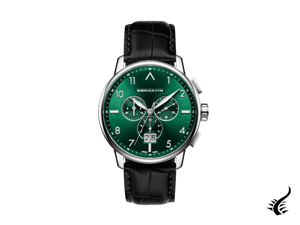 Cornavin Big Date Quartz Watch, Chronograph, 43 mm, Green, CO.BD.05.L