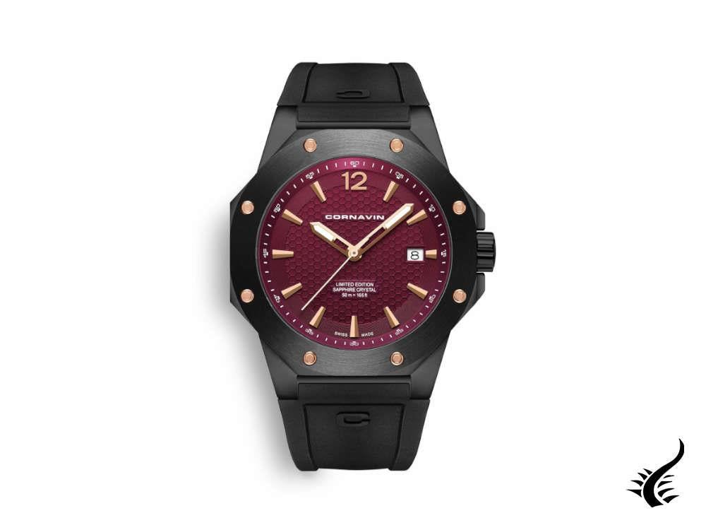 Cornavin Downtown 3-H Quartz Watch, 41 mm, Burgundy, PVD, CO2021-2037