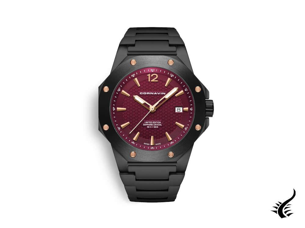 Cornavin Downtown 3-H Quartz Watch, 41 mm, Burgundy, PVD, CO2021-2038