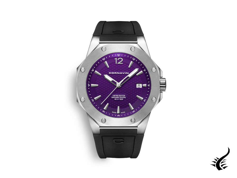 Montre à quartz Cornavin Downtown 3-H, 41 mm, violette, CO2021-2039