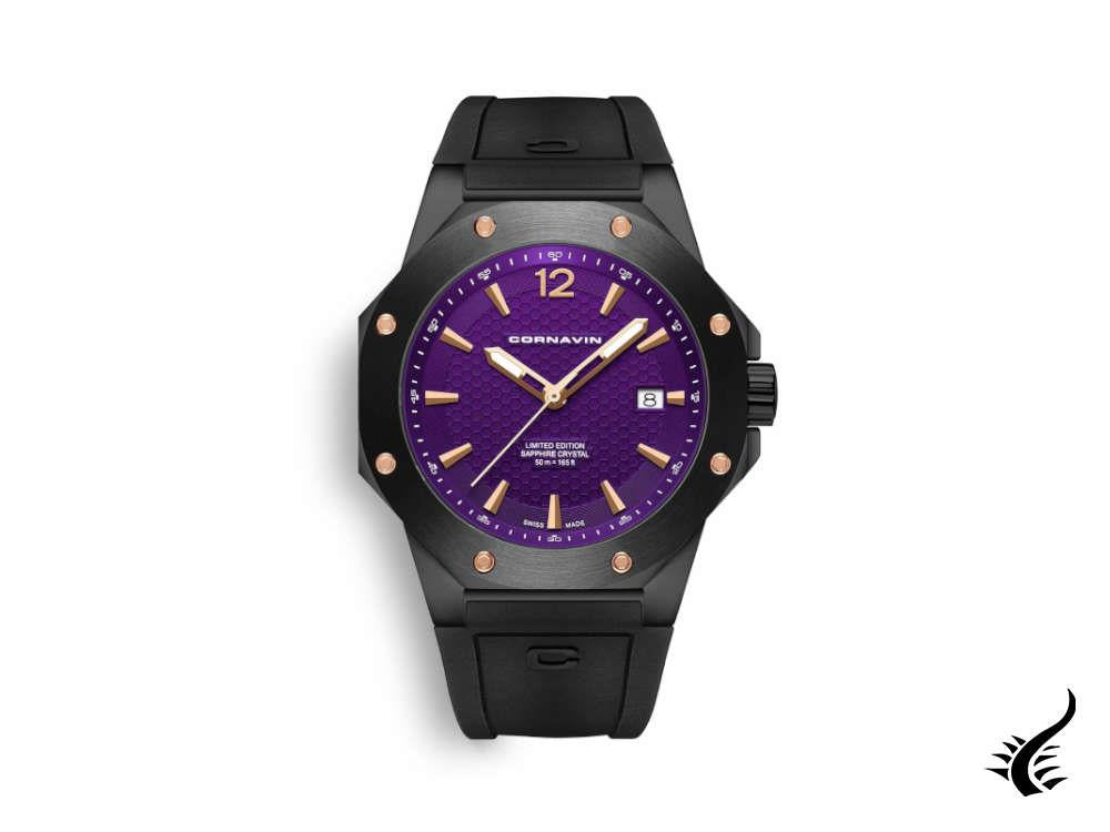 Montre à quartz Cornavin Downtown 3-H, 41 mm, violette, PVD, CO2021-2040