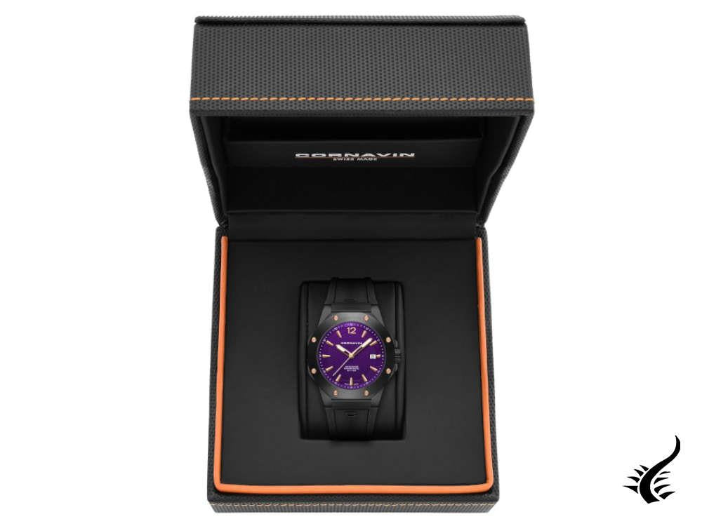 Montre à quartz Cornavin Downtown 3-H, 41 mm, violette, PVD, CO2021-2040